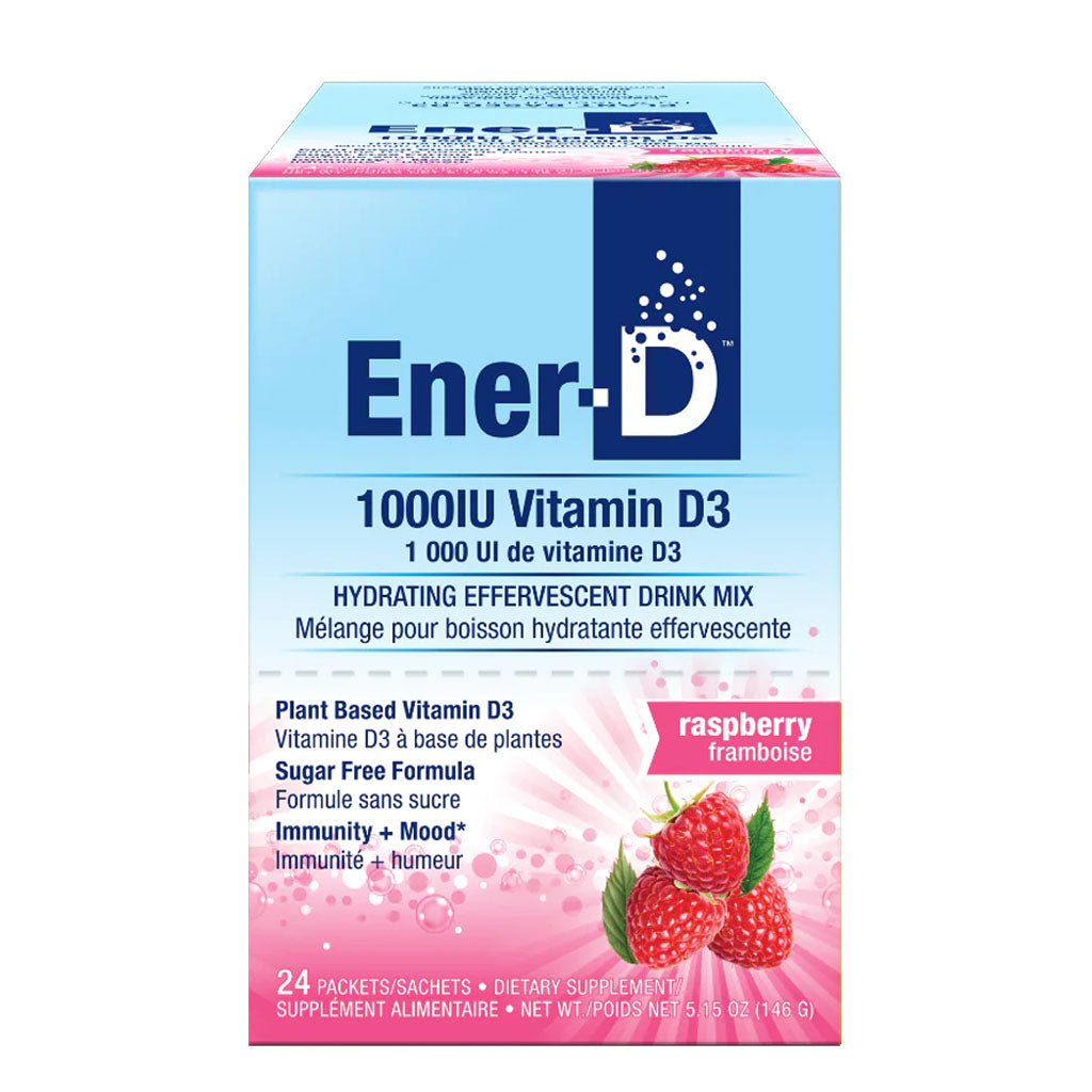 Ener-life ener-d vitamine d3 1000 UI mélange pour boisson hydratante effervescente framboise 24 sachets - La Boite à Grains