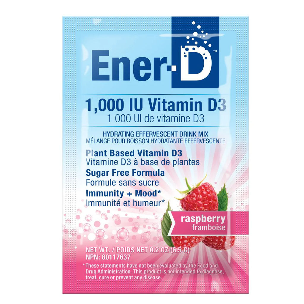 Ener-life ener-d vitamine d3 1000 UI mélange pour boisson hydratante effervescente framboise 6.5 g - La Boite à Grains