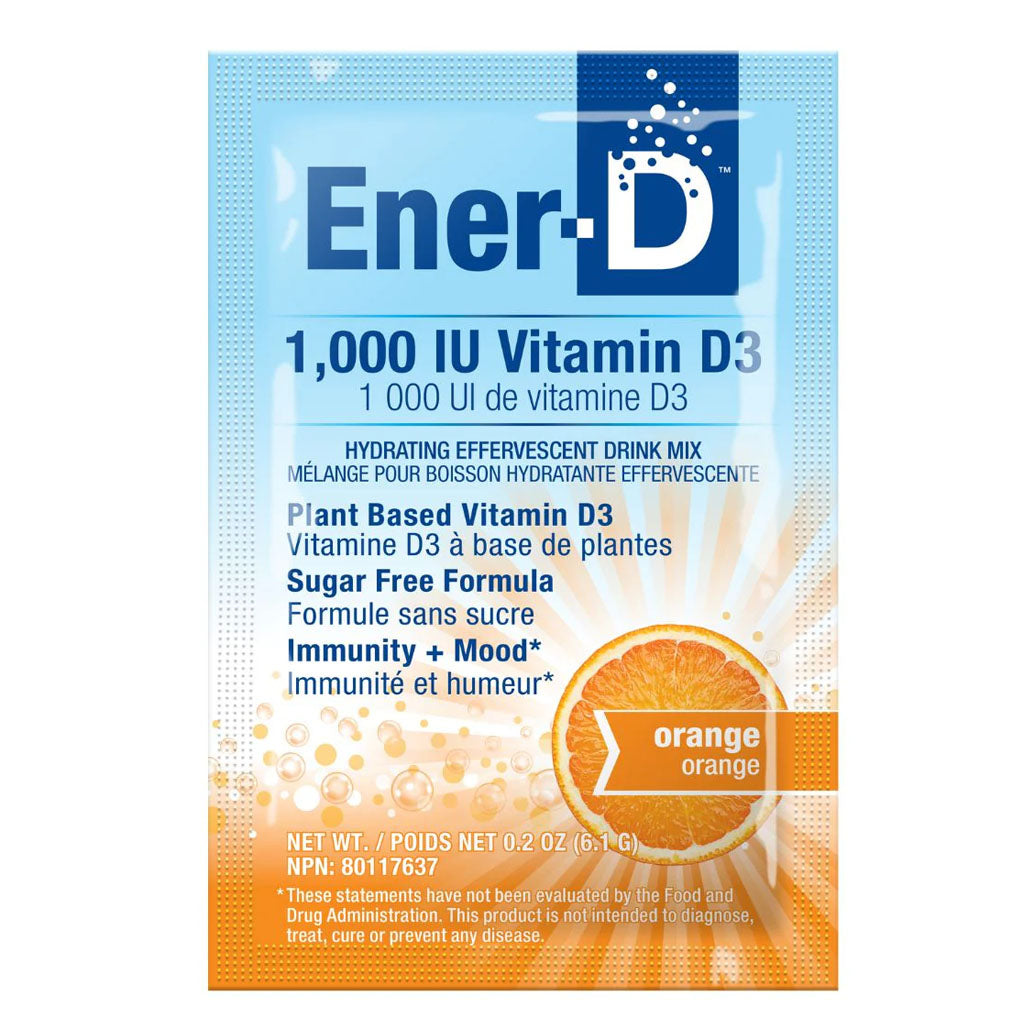 Ener-life ener-d vitamine d3 1000 UI mélange pour boisson hydratante effervescente orange 6.1 g - La Boite à Grains