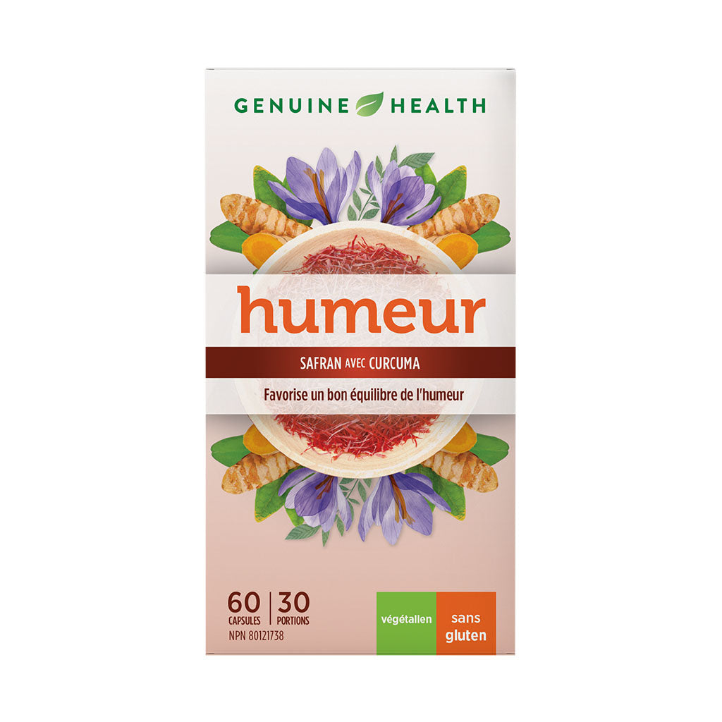 genuine health humeur safran avec curcuma 60 capsules - La Boite à Grains