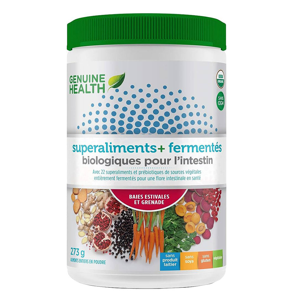 genuine health superaliments fermentés biologiques pour l'intestin baies estivales grenade 273 g