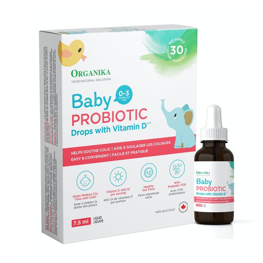 Gouttes de Probiotiques avec Vitamine D pour Bébé Organika - La Boite à Grains