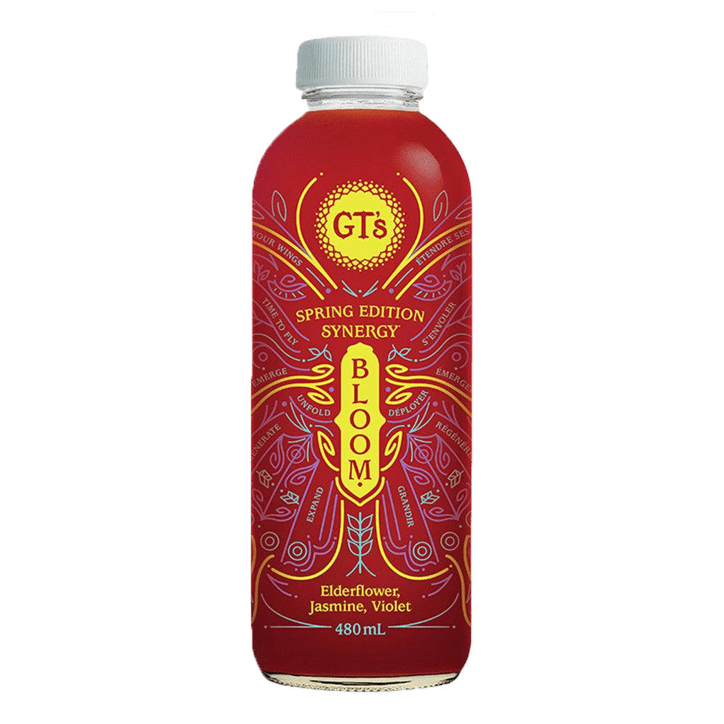 GT's kombucha synergy bloom fleur de sureau jasmin violette 480 ml - La Boite à Grains