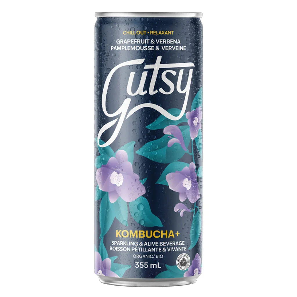 gutsy kombucha pamplemousse et verveine 355 ml - la boite a grains