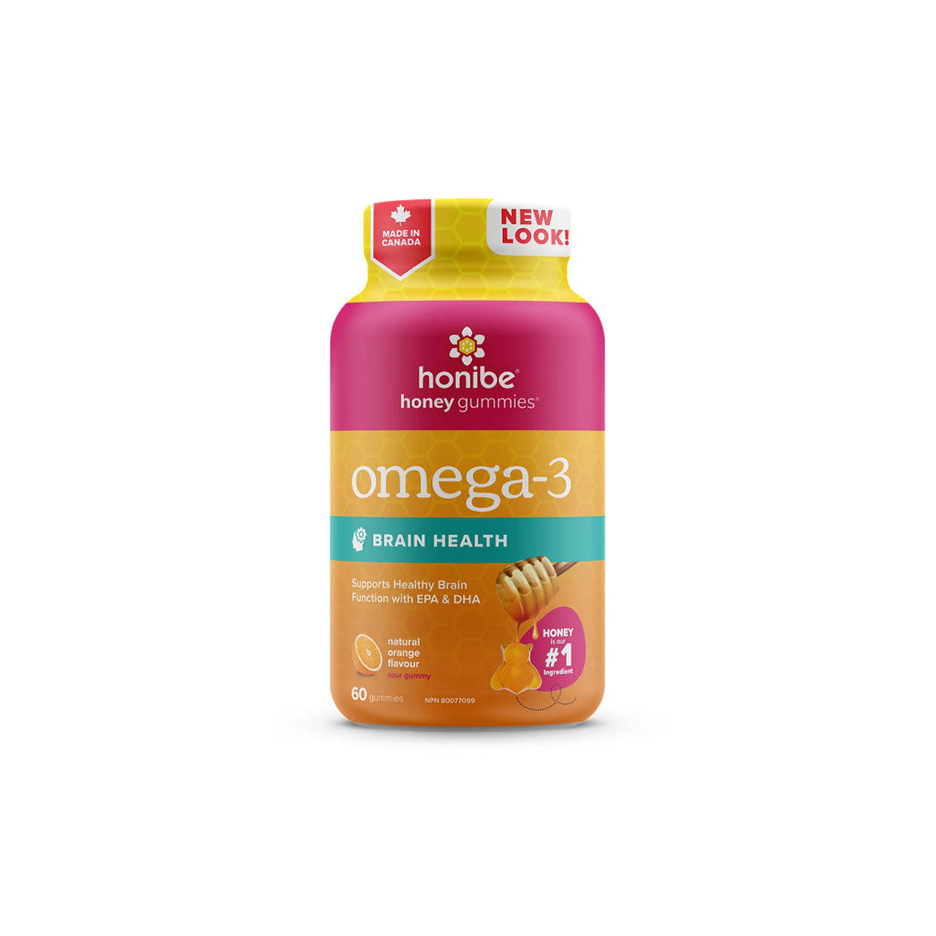 Honibe oméga-3 santé du cerveau miel saveur d'orange 60 gummies