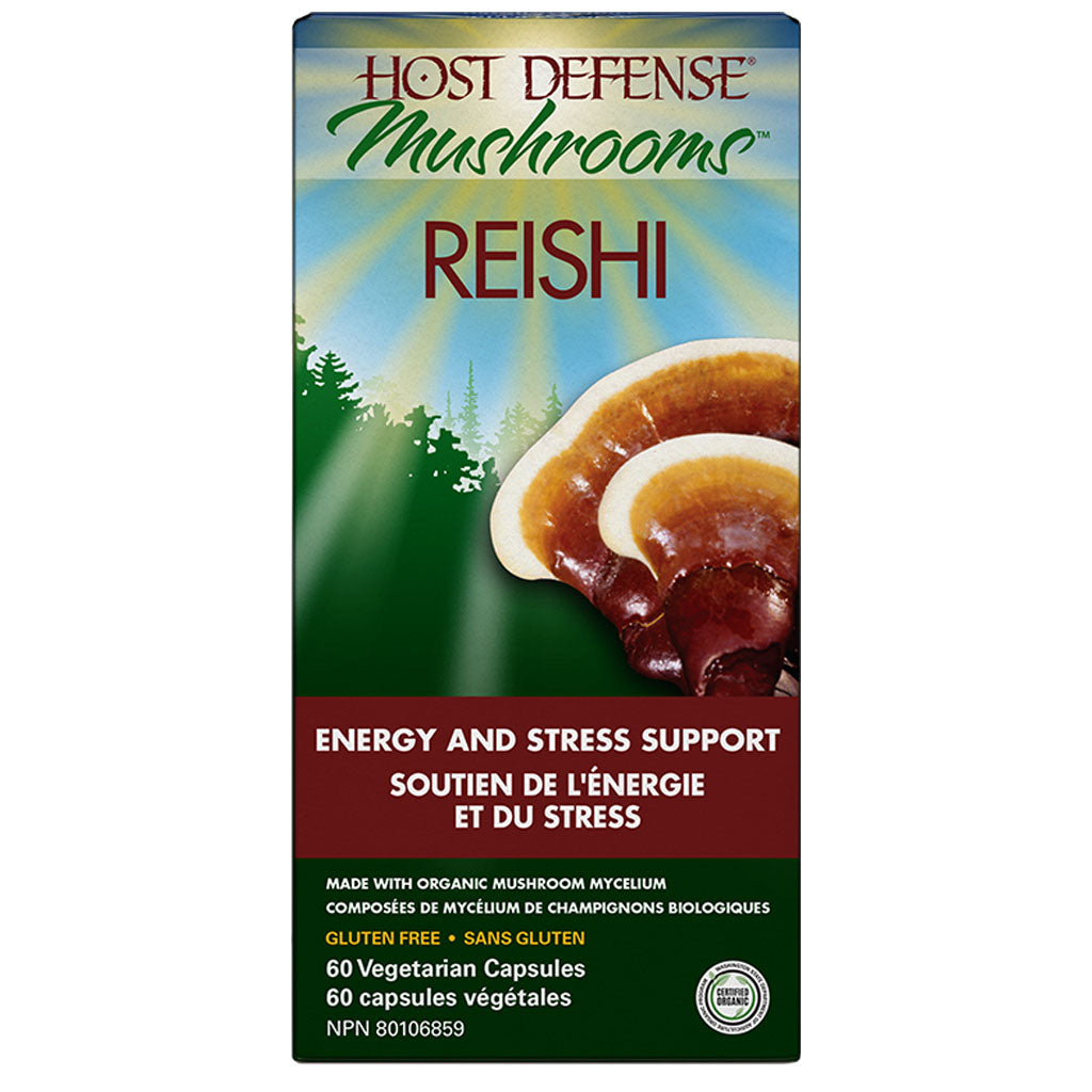 host defense mushrooms reishi soutien de l'énergie et du stress 60 capsules végétales - la boite à grains
