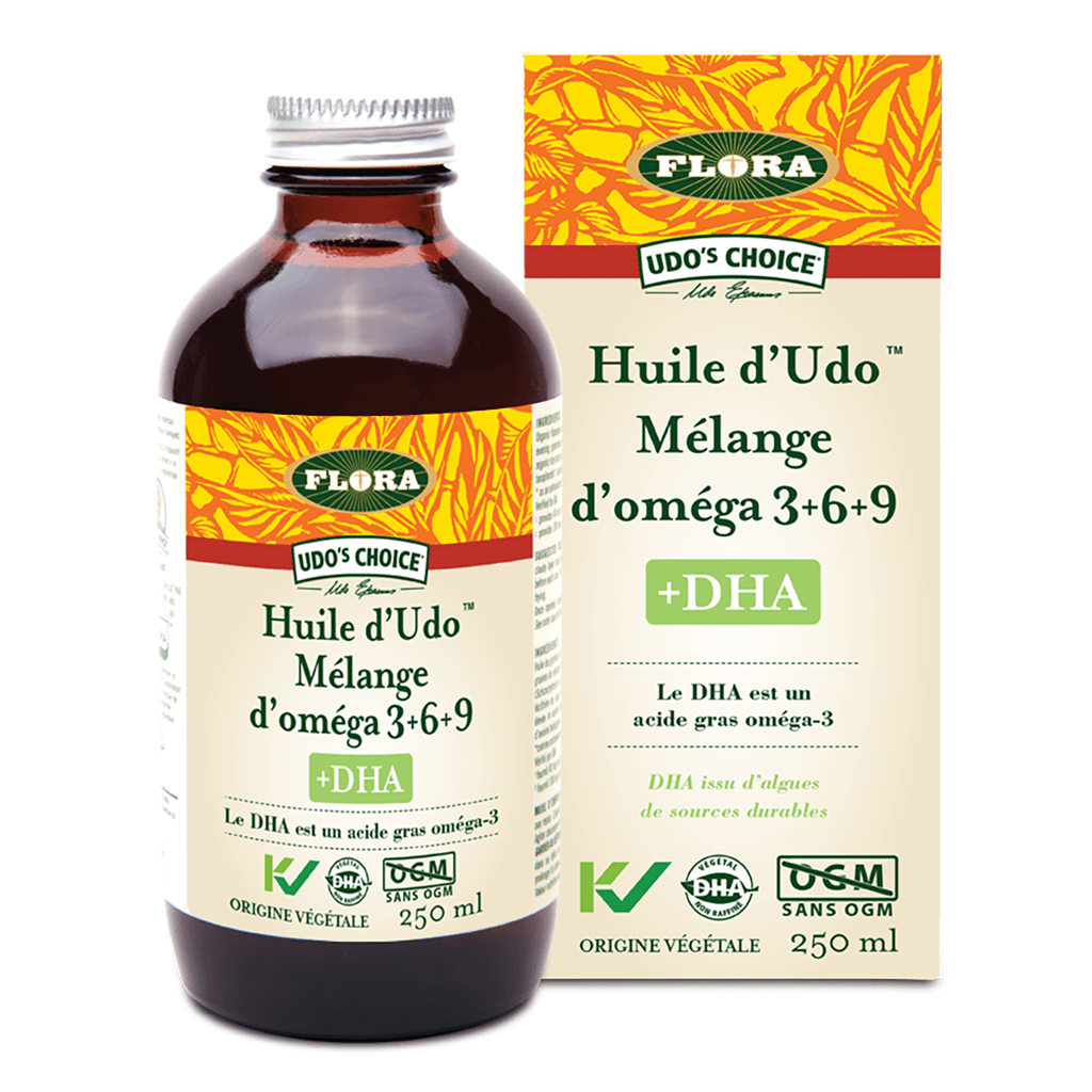 Huile d'Udo Mélange d'Oméga 3+6+9 + DHA Flora - La Boite à Grains