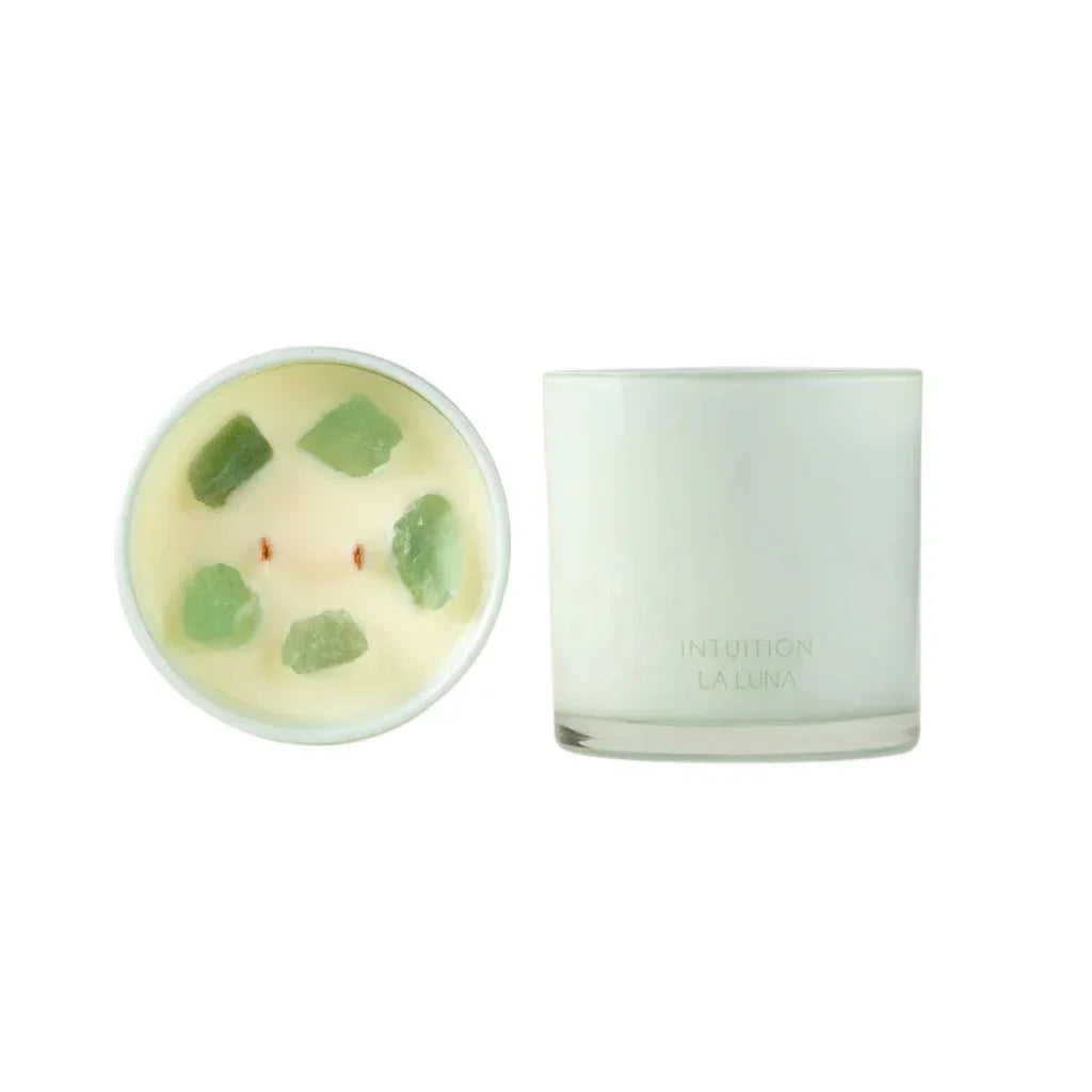 scented candle infused with Intuition fluorite crystals - La Boite à Grains