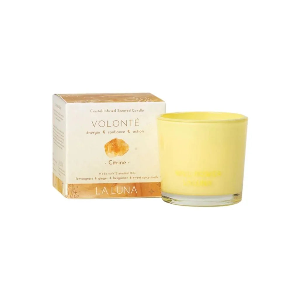 La Luna scented candle infused with Volonté Citrine crystals - La Boite à Grains