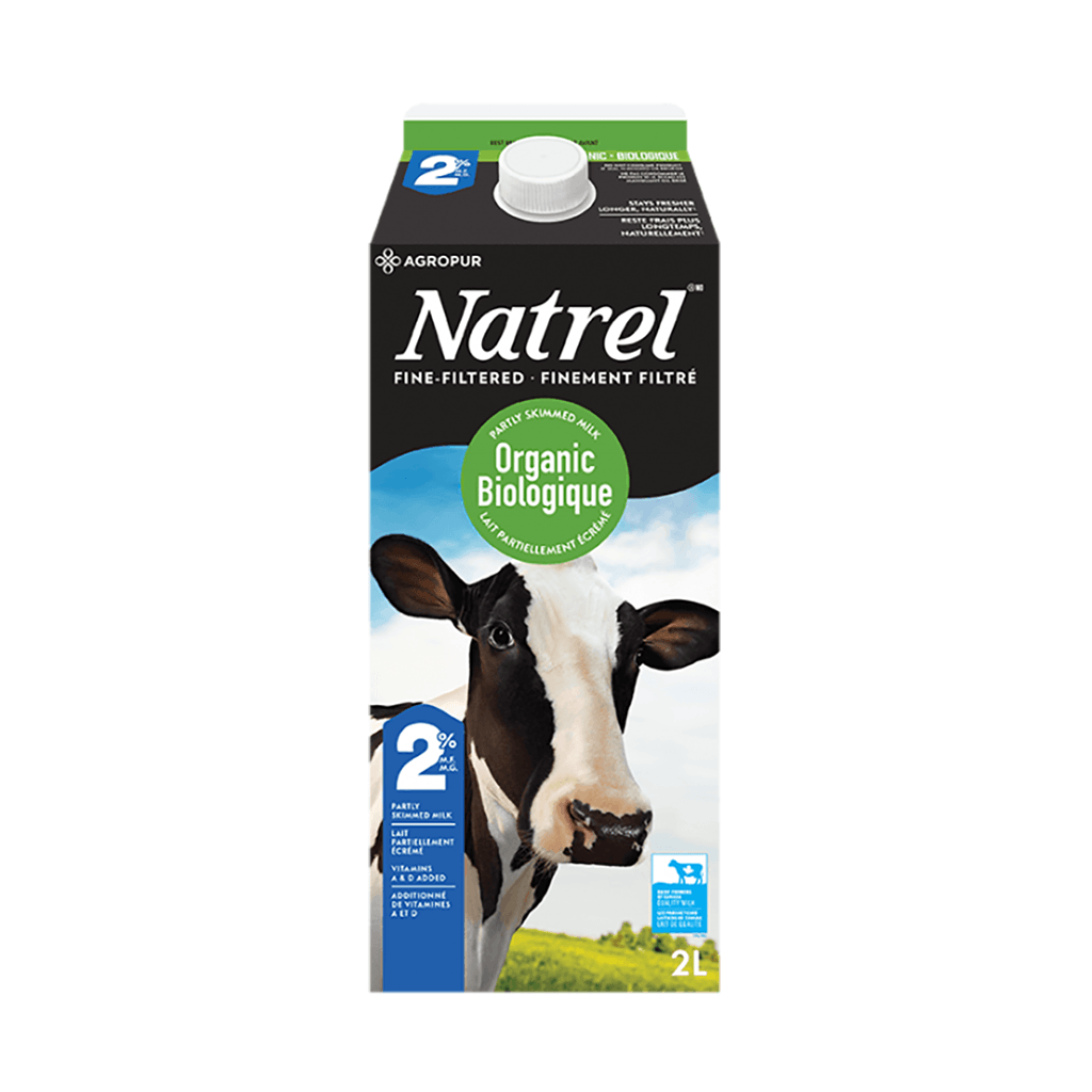 Lait Biologique Partiellement Écrémé 2% Finement Filtré Natrel - La Boite à Grains