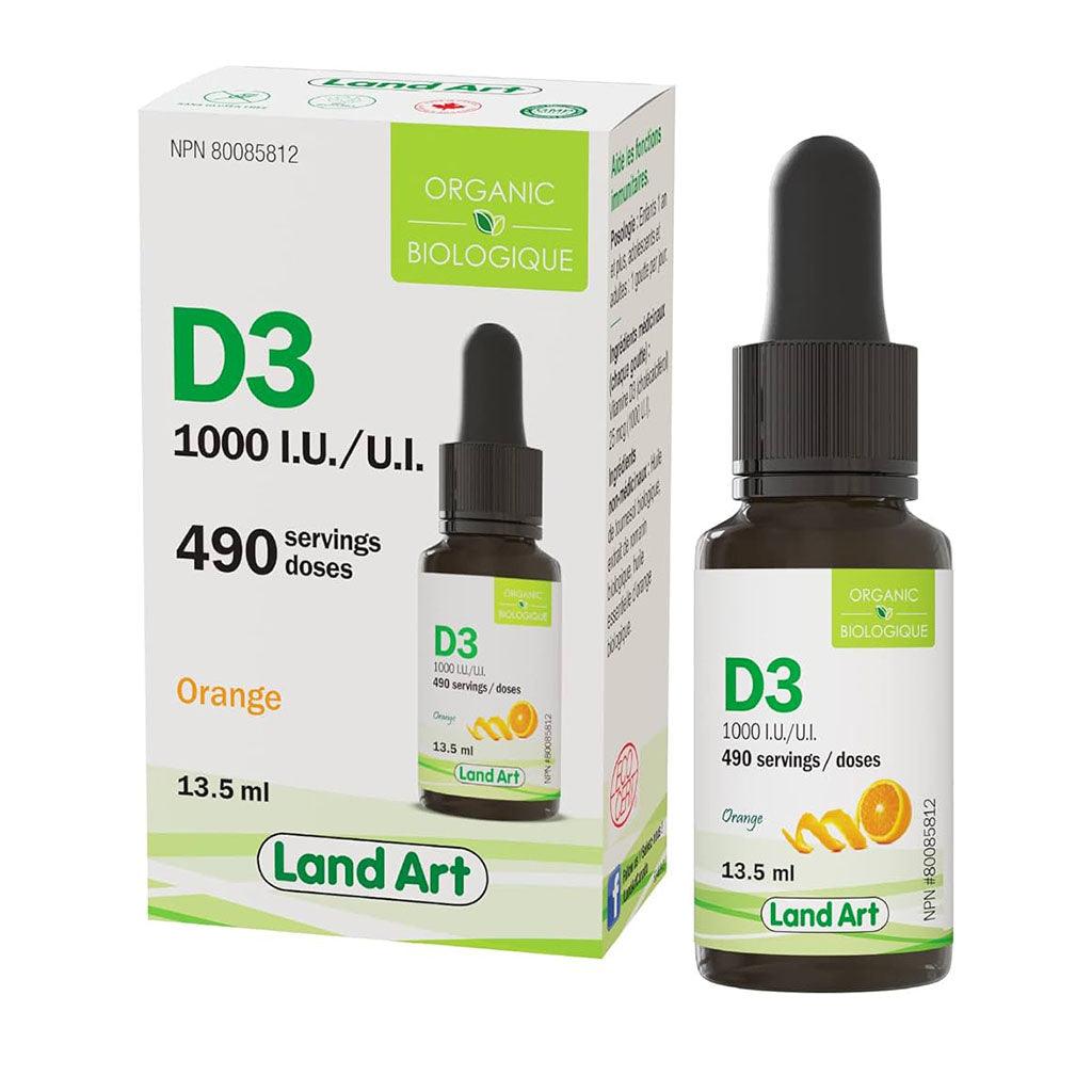 land art vitamine d3 1000 ui orange biologique 13,5 ml