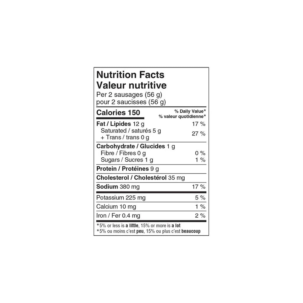 nutritional value sausages small breakfast McLean - La Boite à Grains
