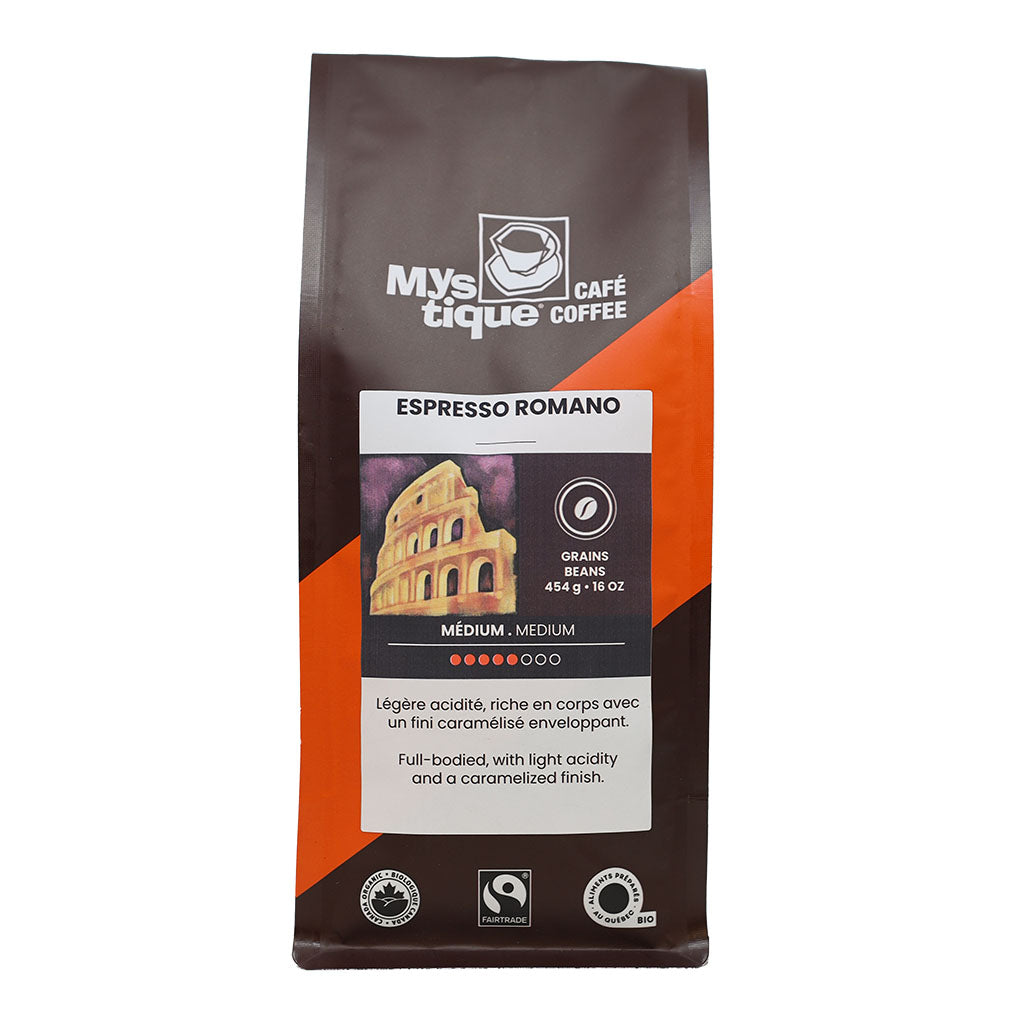 mystique café espresso romano medium grains 454 g