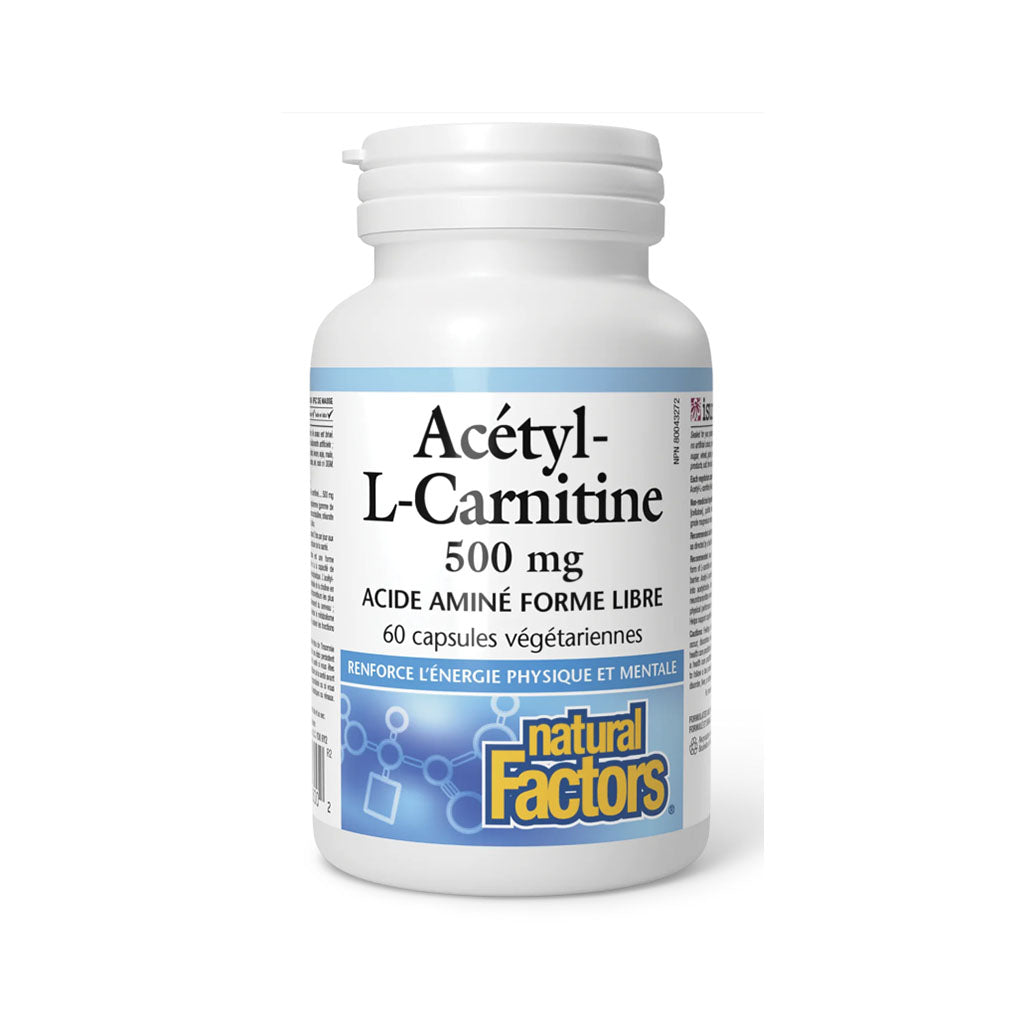 natural factors Acétyl L-Carnitine 60 capsules vegetariennes la boite a grains