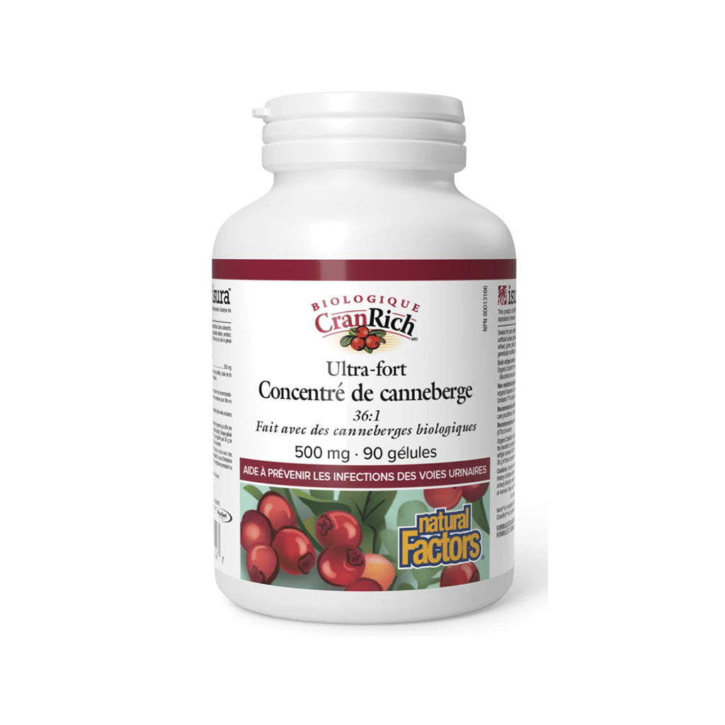 natural factors cranrich concentre de canneberge biologique ultra fort 90 gelules la boite a grains