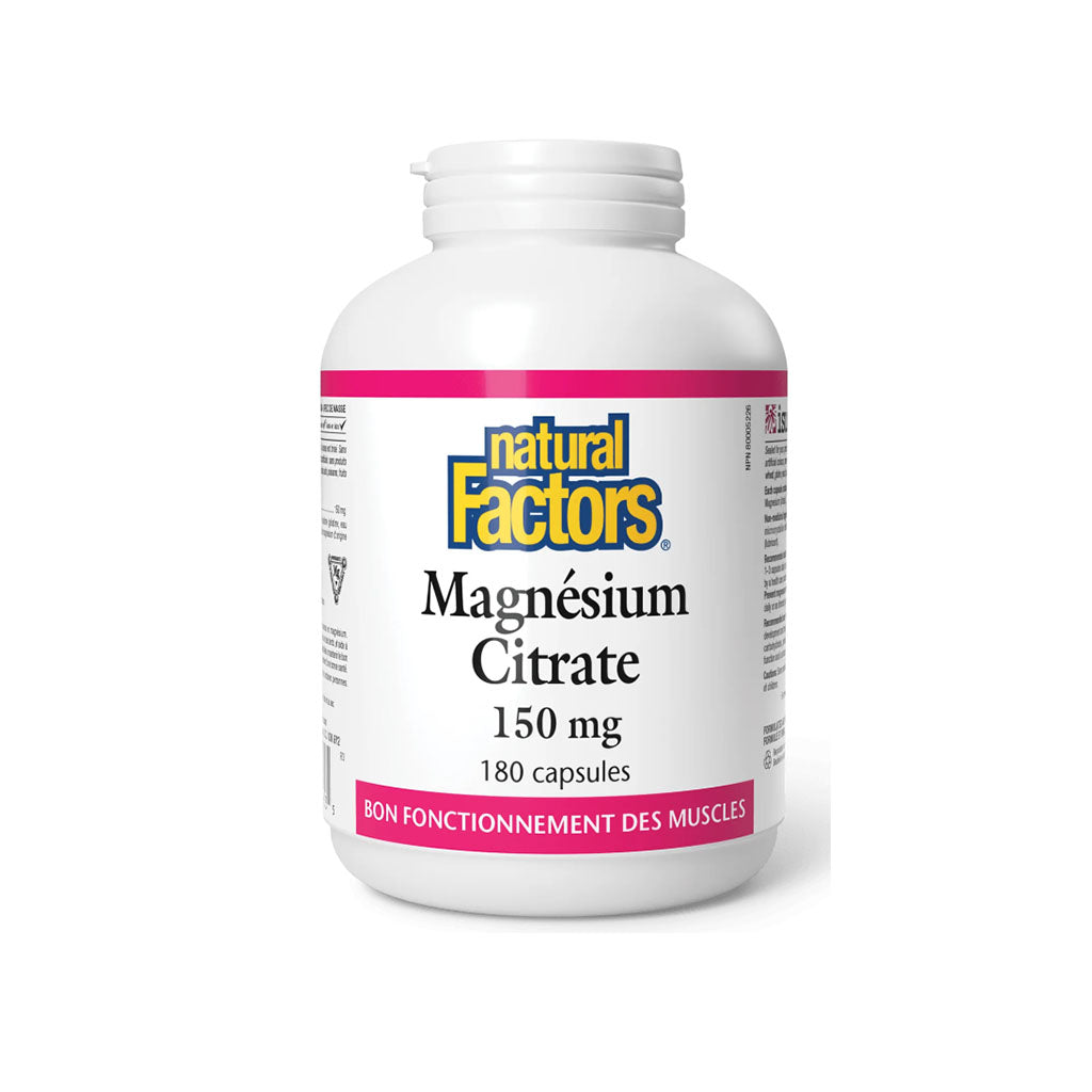 natural factors magnésium citrate 150 mg 180 capsules - La Boite à Grains