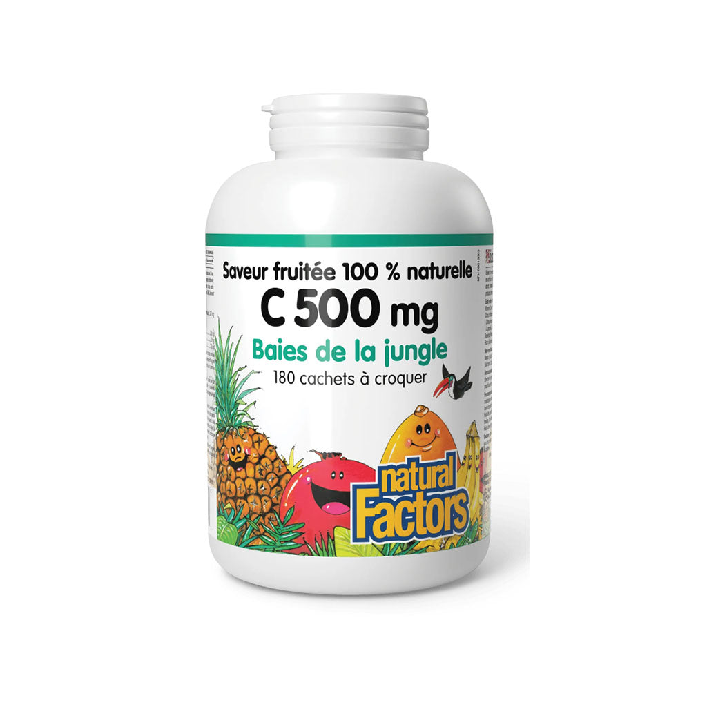 natural factors vitamine c 500 mg baies de la jungle 180 cachets a croquer la boite a grains