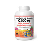 natural factors Vitamine C 500 mg Pêche Fruit de la Passion et Mangue 180 cachets a croquer la boite a grains