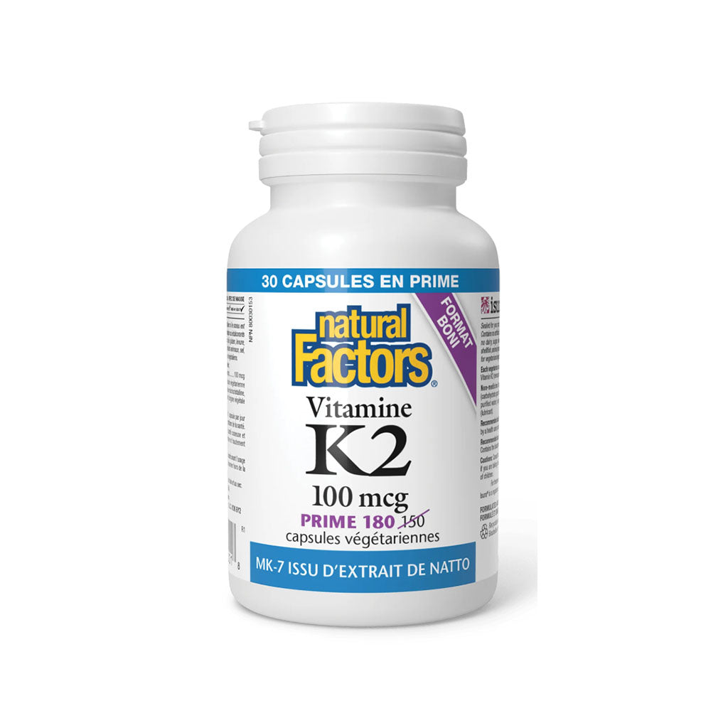 natural factors vitamine k2 100 mcg 180 capsules végétariennes - La Boite à Grains