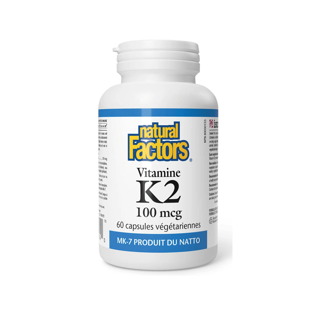 natural factors vitamine k2 100 mcg 60 capsules végétariennes - La Boite à Grains