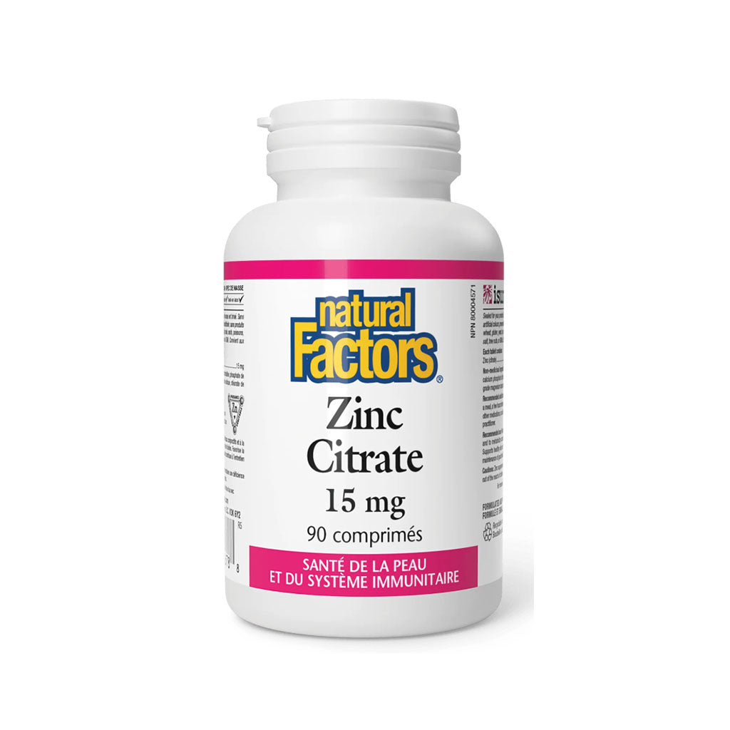 Natural factors zinc citrate 15 mg 90 comprimes la boite a grains