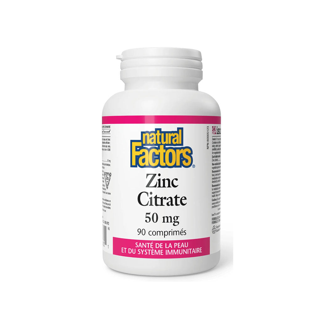 natural factors zinc citrate 50 mg 90  comprimes la boite a grains