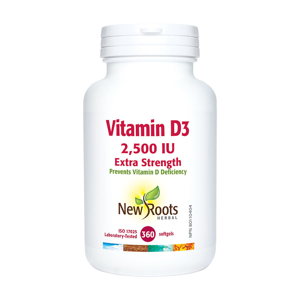 Vitamin D3 2500 IU extra strength New Roots - La Boite à Grains