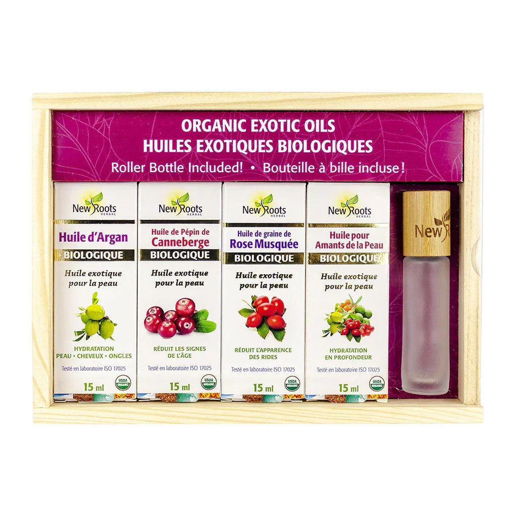 huiles exotiques biologiques coffret New Roots - La Boite à Grains