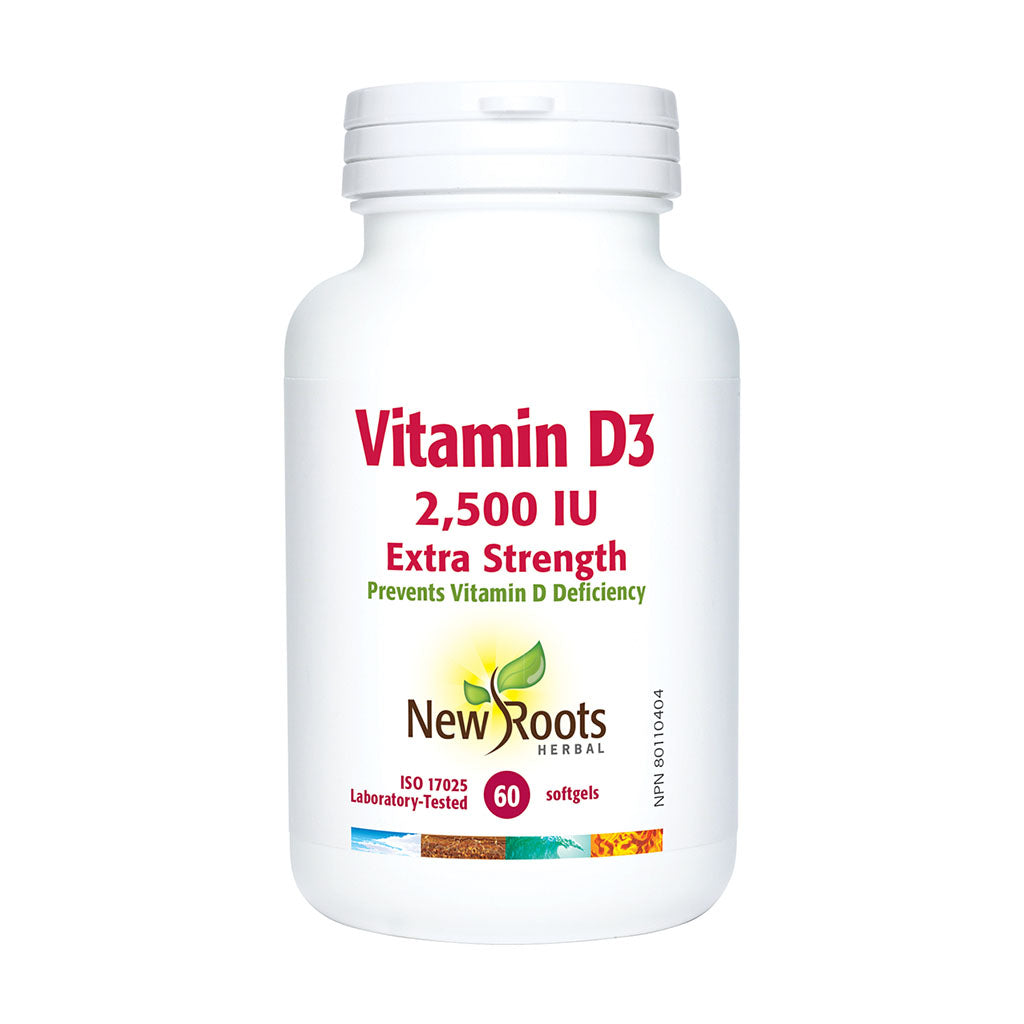 Vitamin D3 2500 IU extra strength New Roots - La Boite à Grains