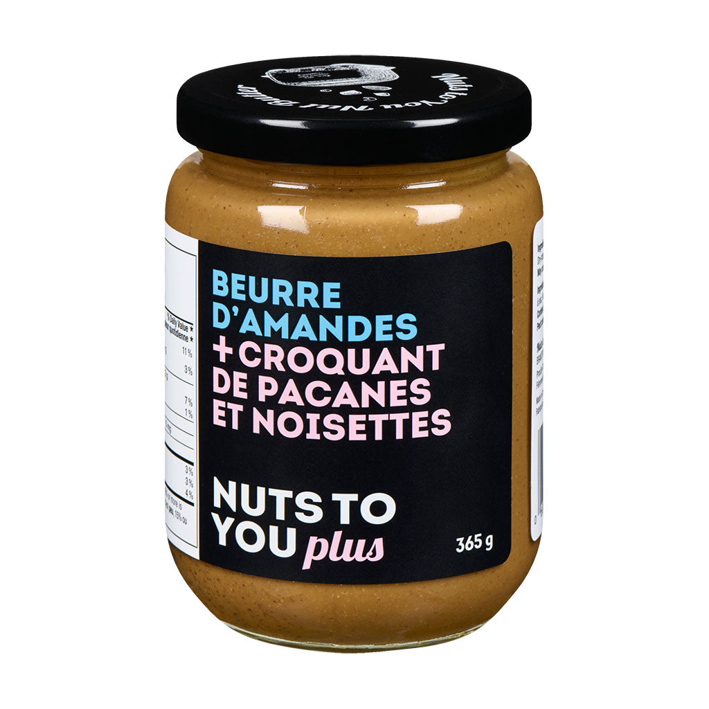 beurre d'amandes et croquant de pacanes et noisettes Nuts to You Plus - La Boite à Grains