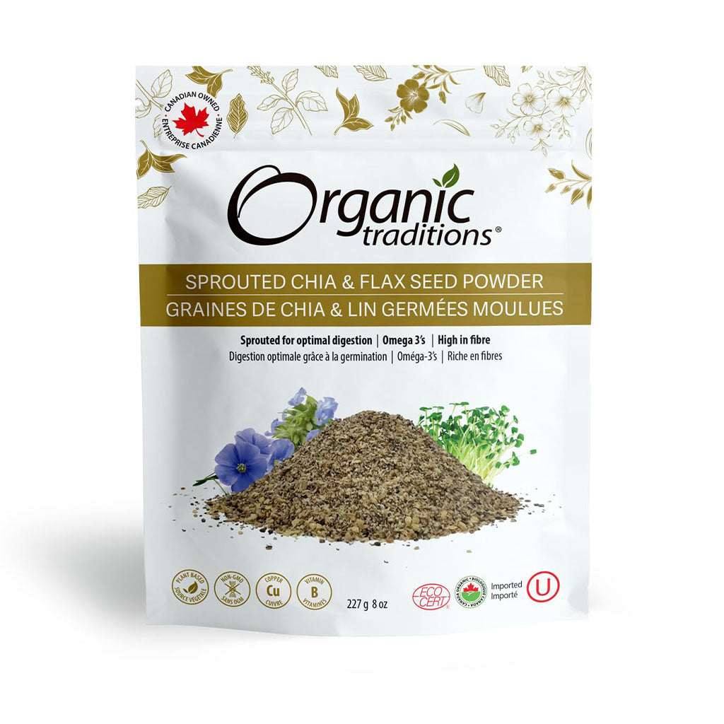 organic tradition graines de chia & lin germées moulues biologique 227 g - la boite à grains