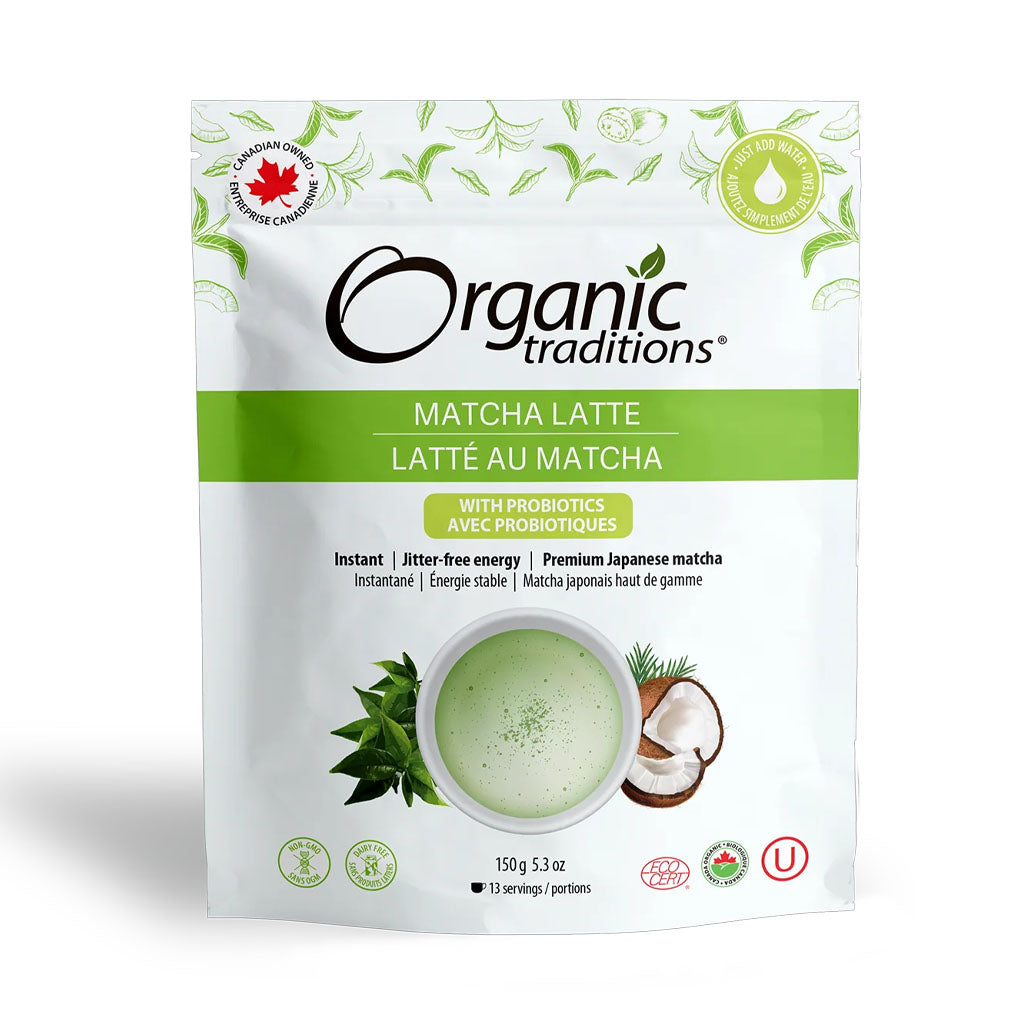 organic tradition latté au matcha avec probiotiques 150 g - la boite à grains