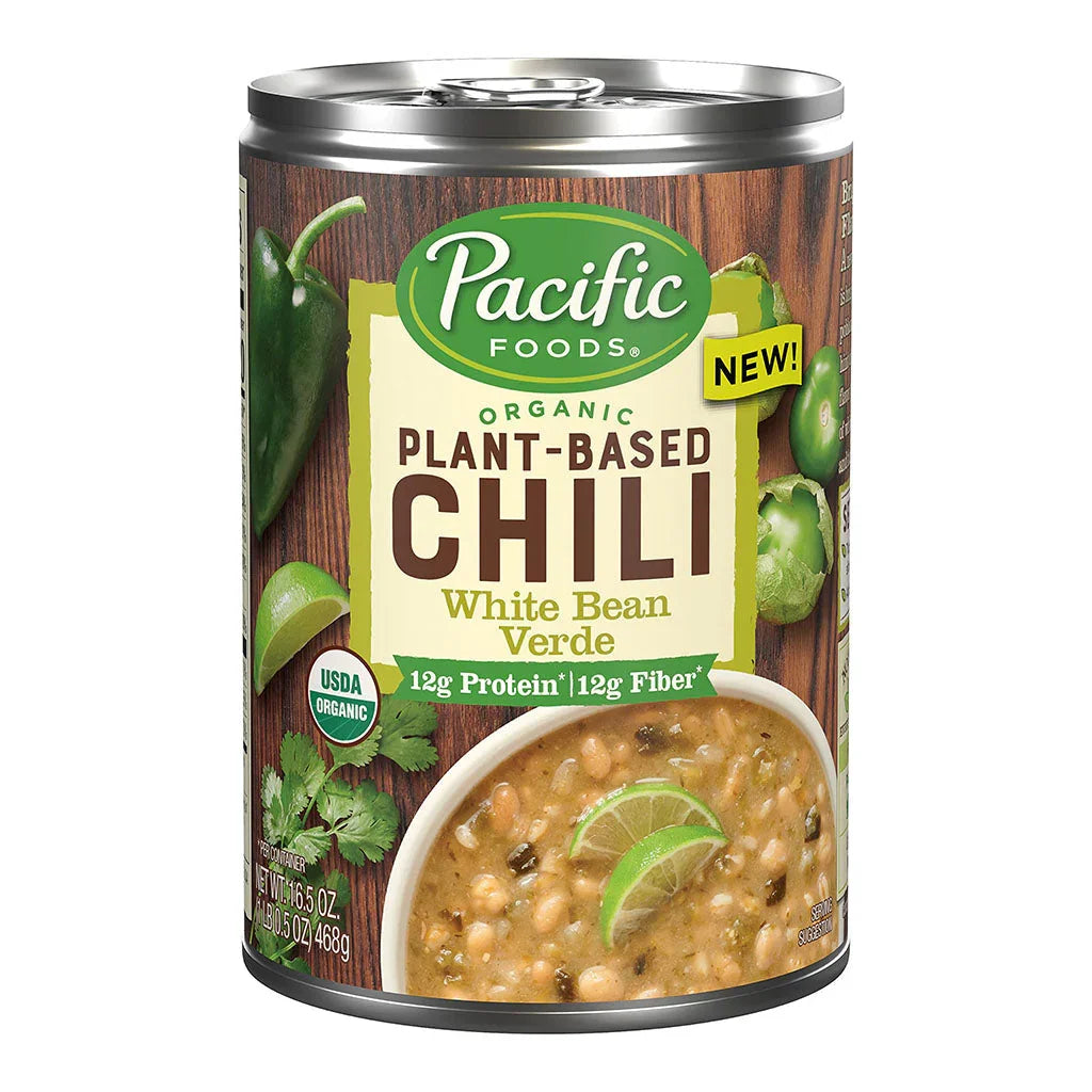pacific foods chili à base de plantes verde aux haricots blancs biologique 468 g