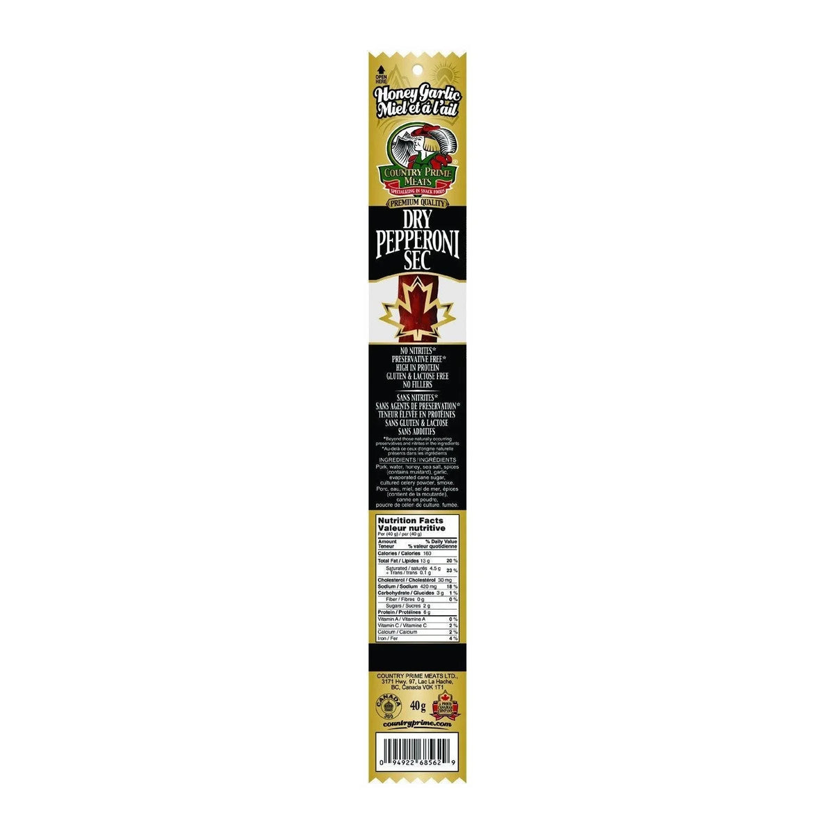 Dry Pepperoni Honey and Garlic Country Prime Meats - La Boite à Grains