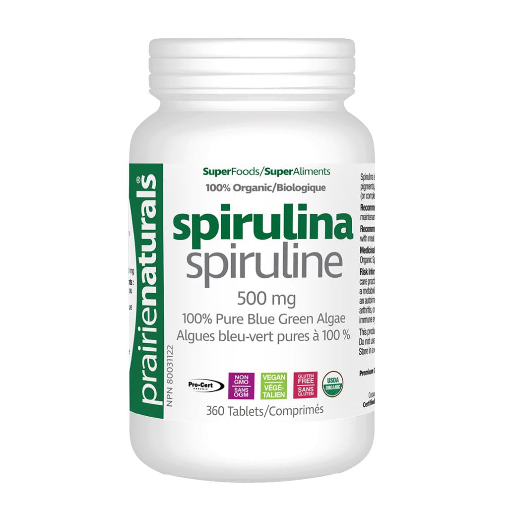 Prairie Naturals Spiruline 500 mg Biologique 360 Comprimés - La Boite à Grains