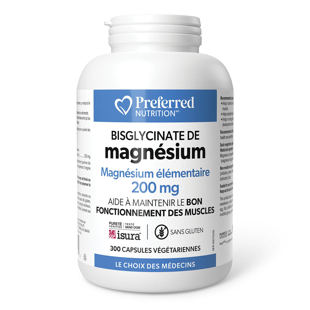 bisglycinate de magnésium élémentaire 200 mg Preferred Nutrition - La Boite à Grains