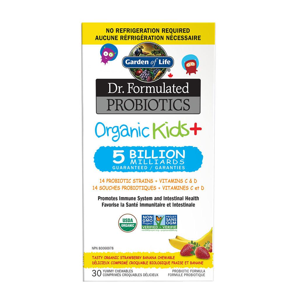 Probiotiques Organic Kids+ 5 Milliards UFC Fraise et Banane Garden of Life - La Boite à Grains