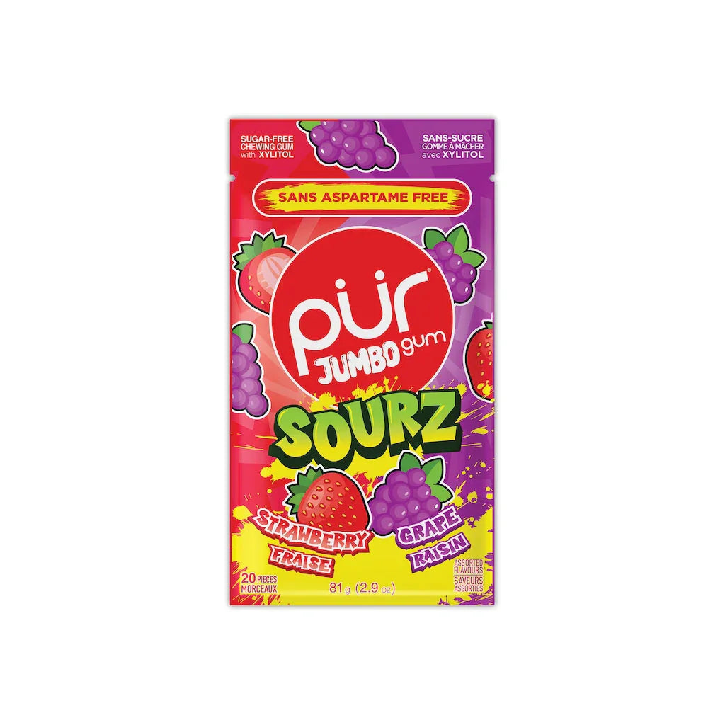 pure gum sourz strawberry grape - La Boite à Grains