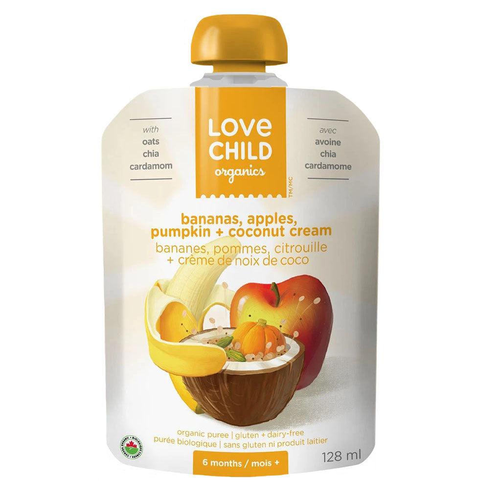 Purée Bananes Pommes Citrouille Crème de Noix de Coco Love Child Organics - La Boite à Grains