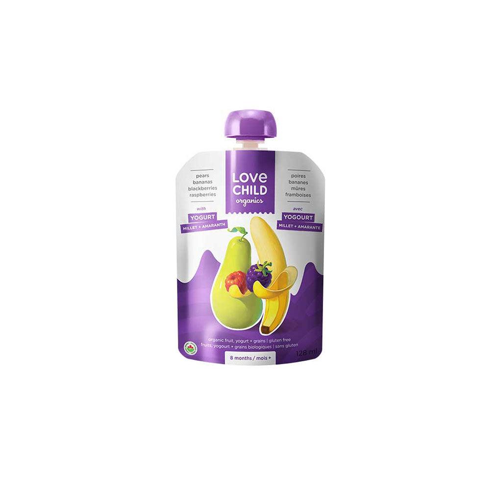 Purée Poires Bananes Mûres Framboises avec Yogourt Love Child Organics - La Boite à Grains