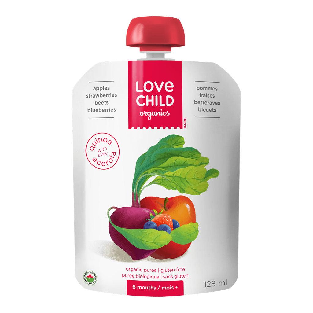 Purée Pommes Fraises Betteraves Bleuets Love Child Organics - La Boite à Grains
