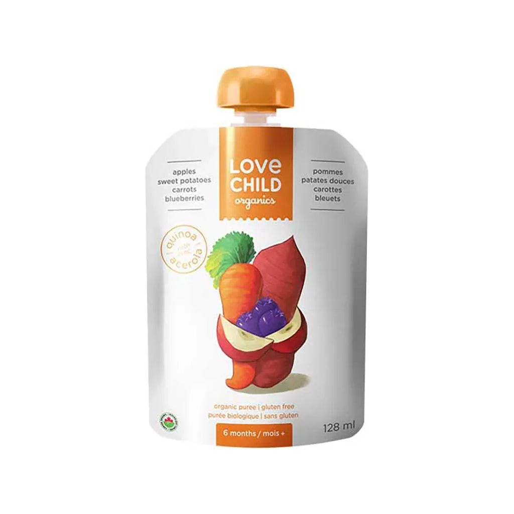 Puree Apples Sweet Potatoes Carrots Blueberries Love Child Organics - La Boite à Grains