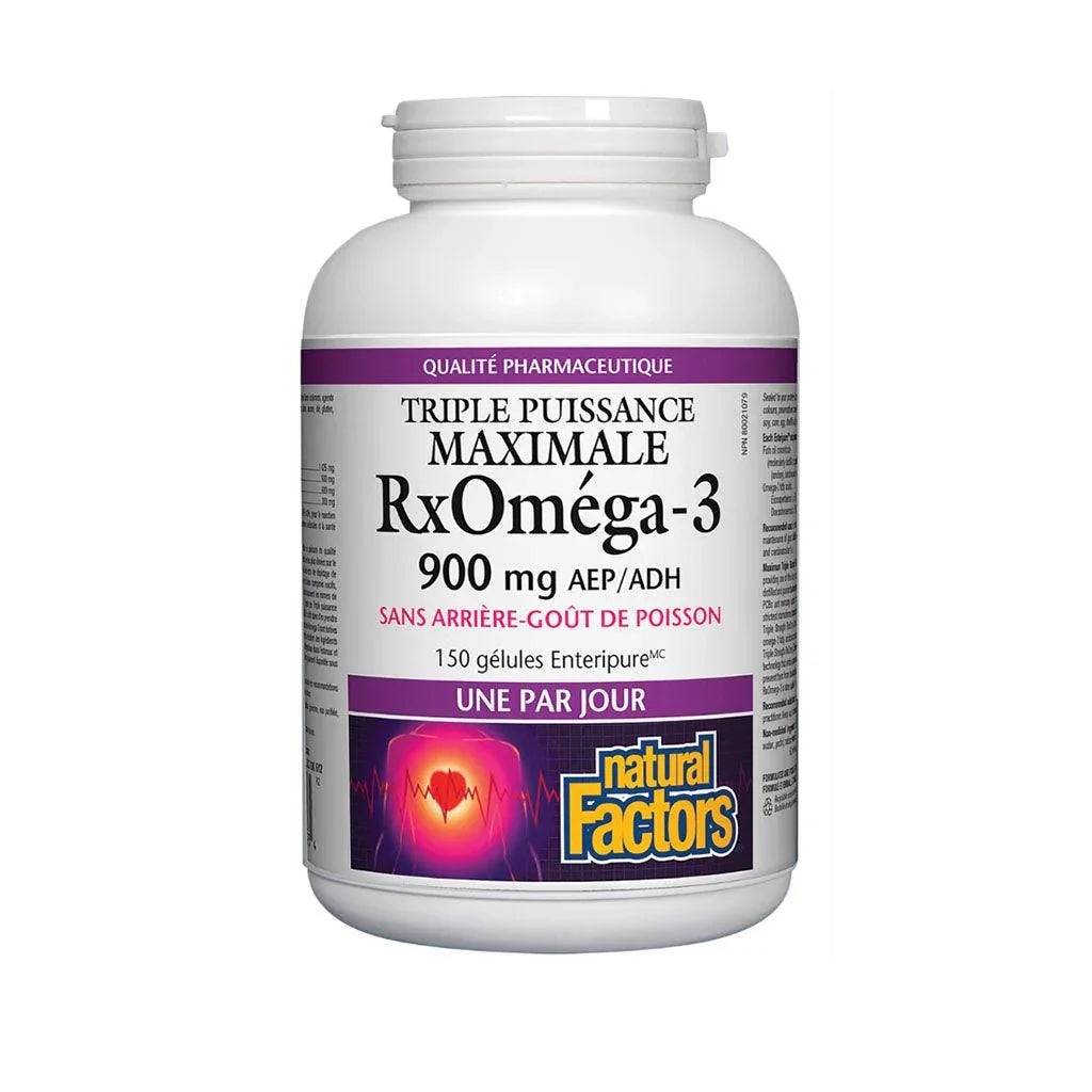 RxOmega-3 900 mg Triple Maximum Strength Natural Factors - La Boite à Grains