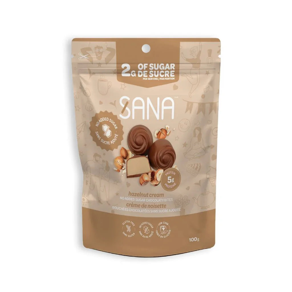 bouchées chocolatées crème de noisette Sana - La Boite à Grains
