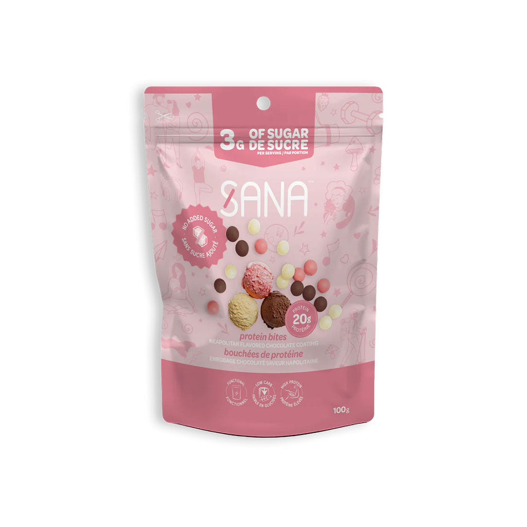 bouchées de protéines chocolat saveur napolitaine Sana - La Boite à Grains