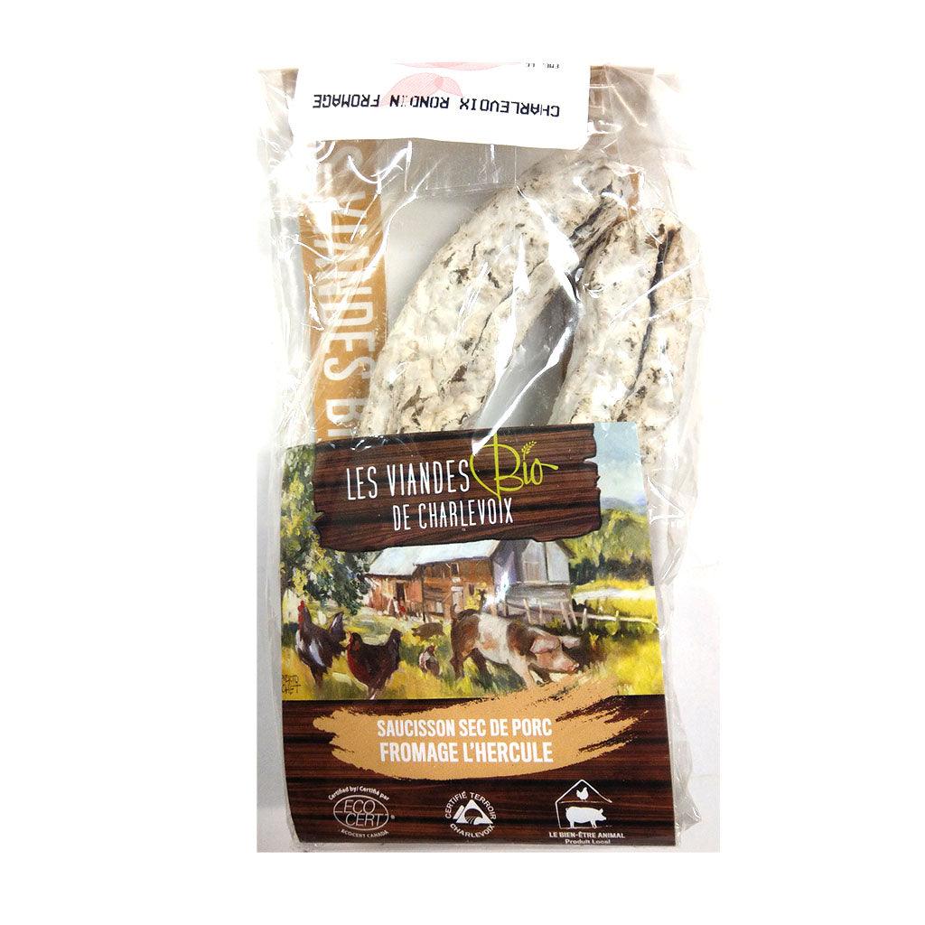 Saucisson Sec de Porc Fromage L'Hercule Bio Les Viandes Biologiques de Charlevoix - La Boite à Grains