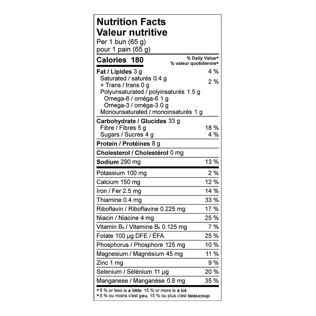 silver hills sprouted power hamburger buns with sesame seeds 390 g nutritional value - La Boite à Grains