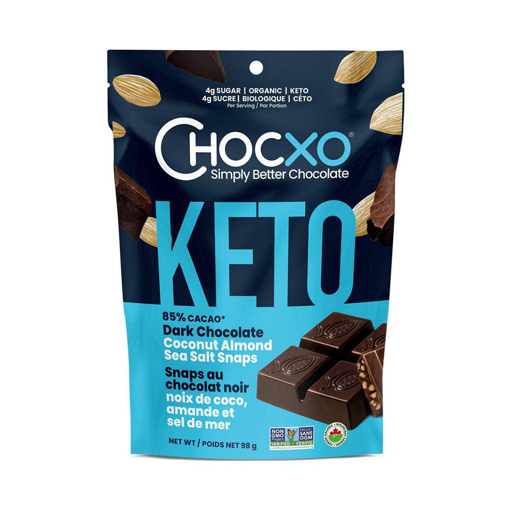 Snaps Keto au Chocolat Noir Noix de Coco Amande et Sel de Mer Biologique ChocXO - La Boite à Grains