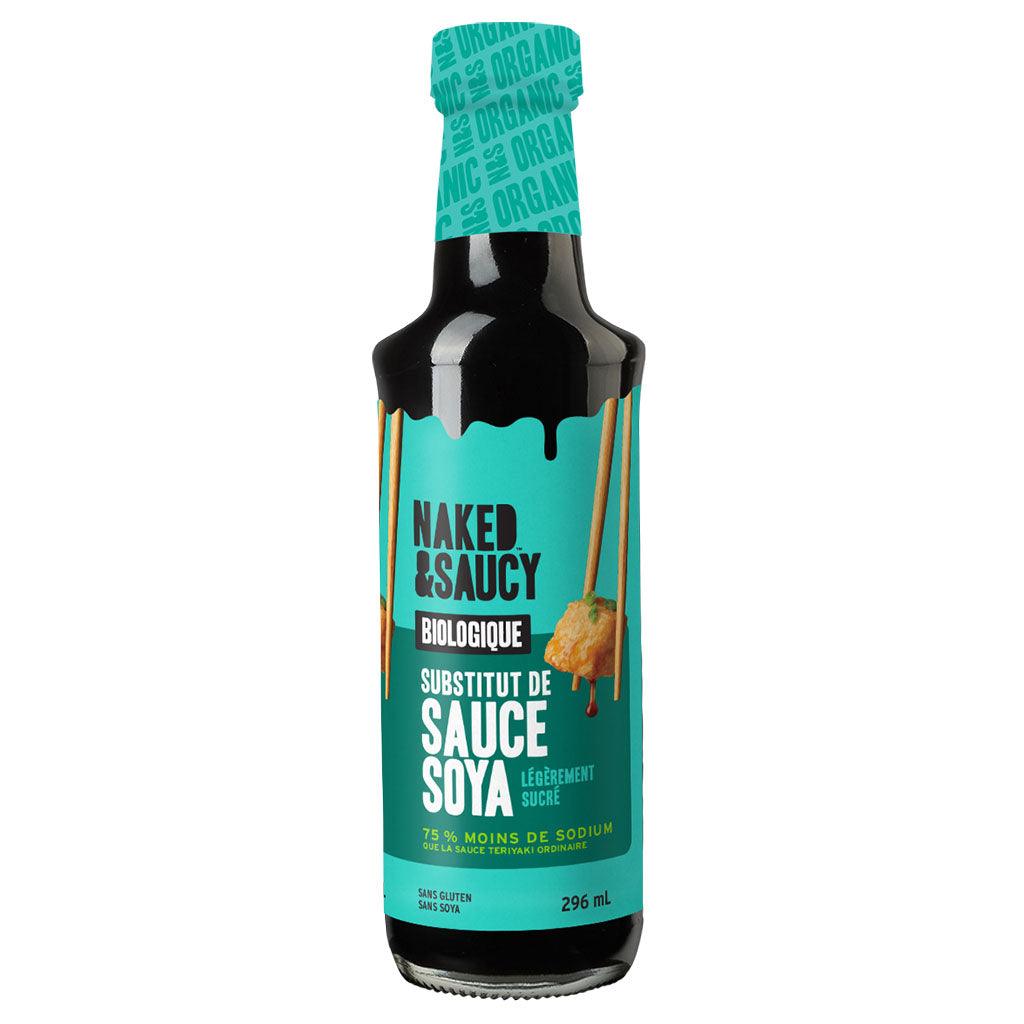 Substitut de Sauce Soya Légèrement Sucré Biologique 75% Moins de Sodium Naked & Saucy - La Boite à Grains
