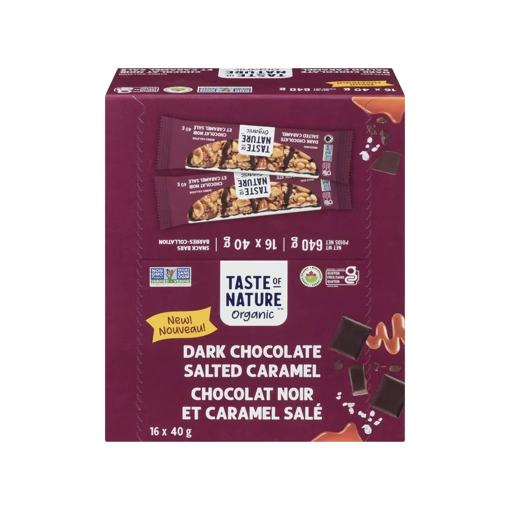 Taste of Nature - organic dark chocolate and salted caramel bar La Boite à Grains